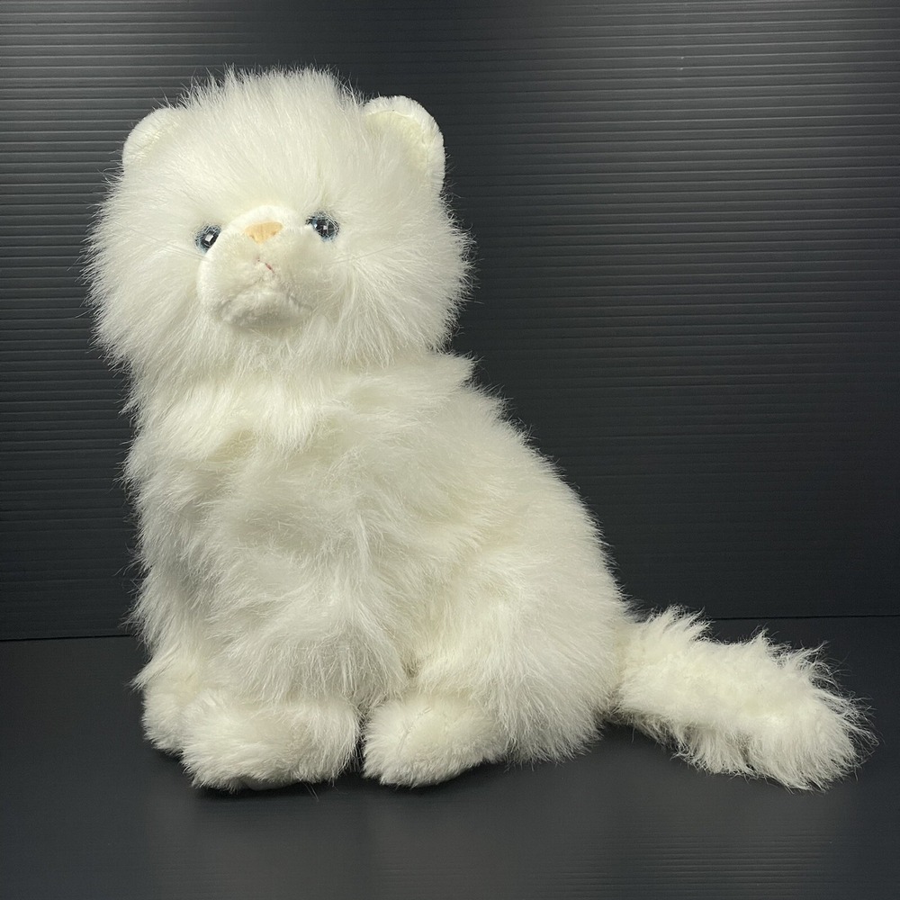VTG Realistic Chrisha Playful Plush Persian Kitty White Cat Blue Eyes 12 in 1988